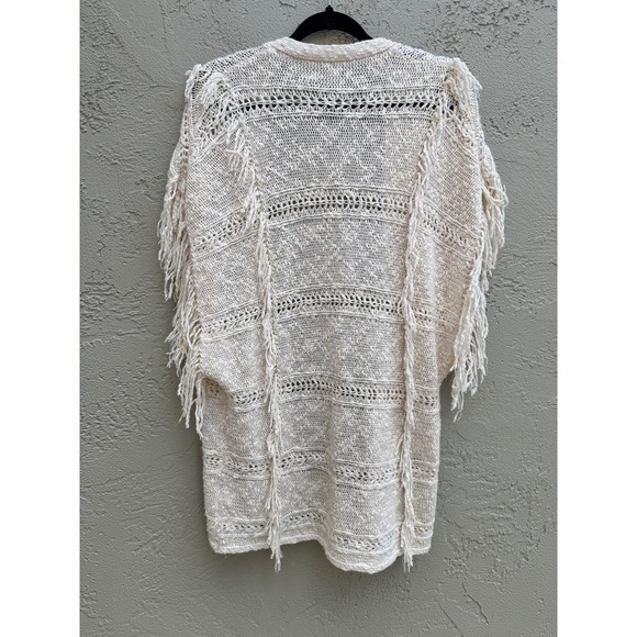 Kimono Cardigan Fringe Open Knit Bohemian Festival Beach Cover Up Neutral - Picture 7 of 7